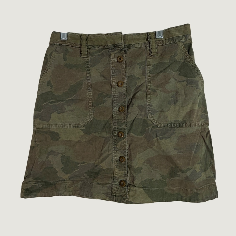 Anthropologie Camo Mini Skirt Womens 8 Green Camouflage Button Front Utility